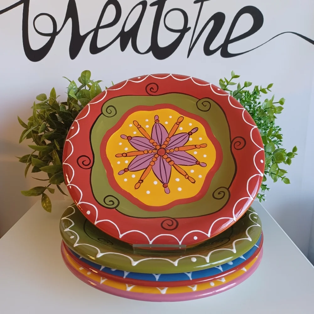 4 Piece Pier 1 Hand Painted Ironstone Salad Plate Set